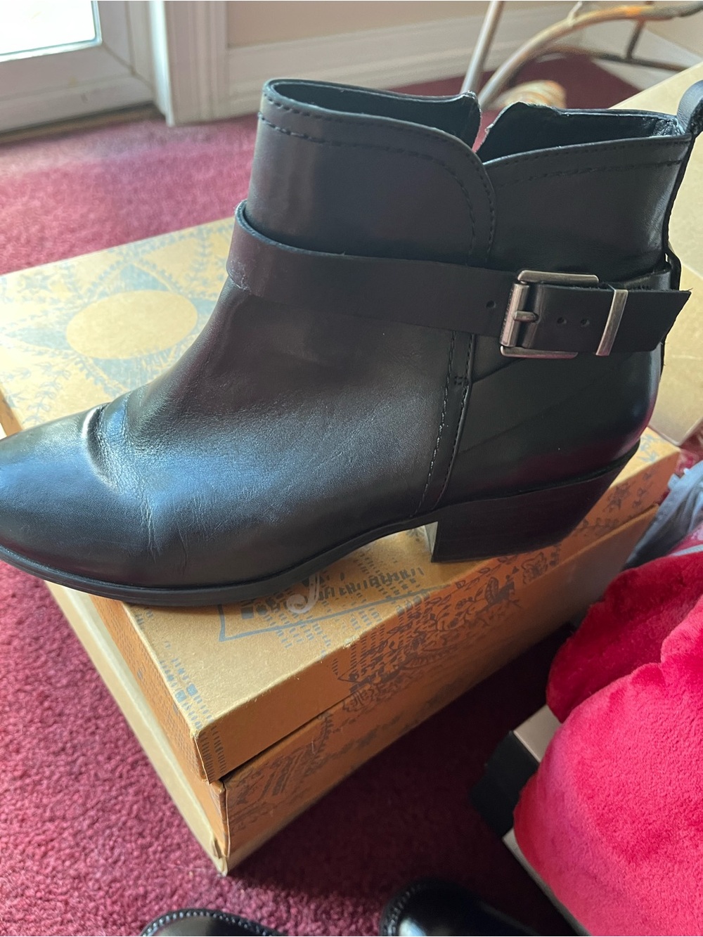 Vince Camuto Black Leather Ankle Booties with Buckle Strap